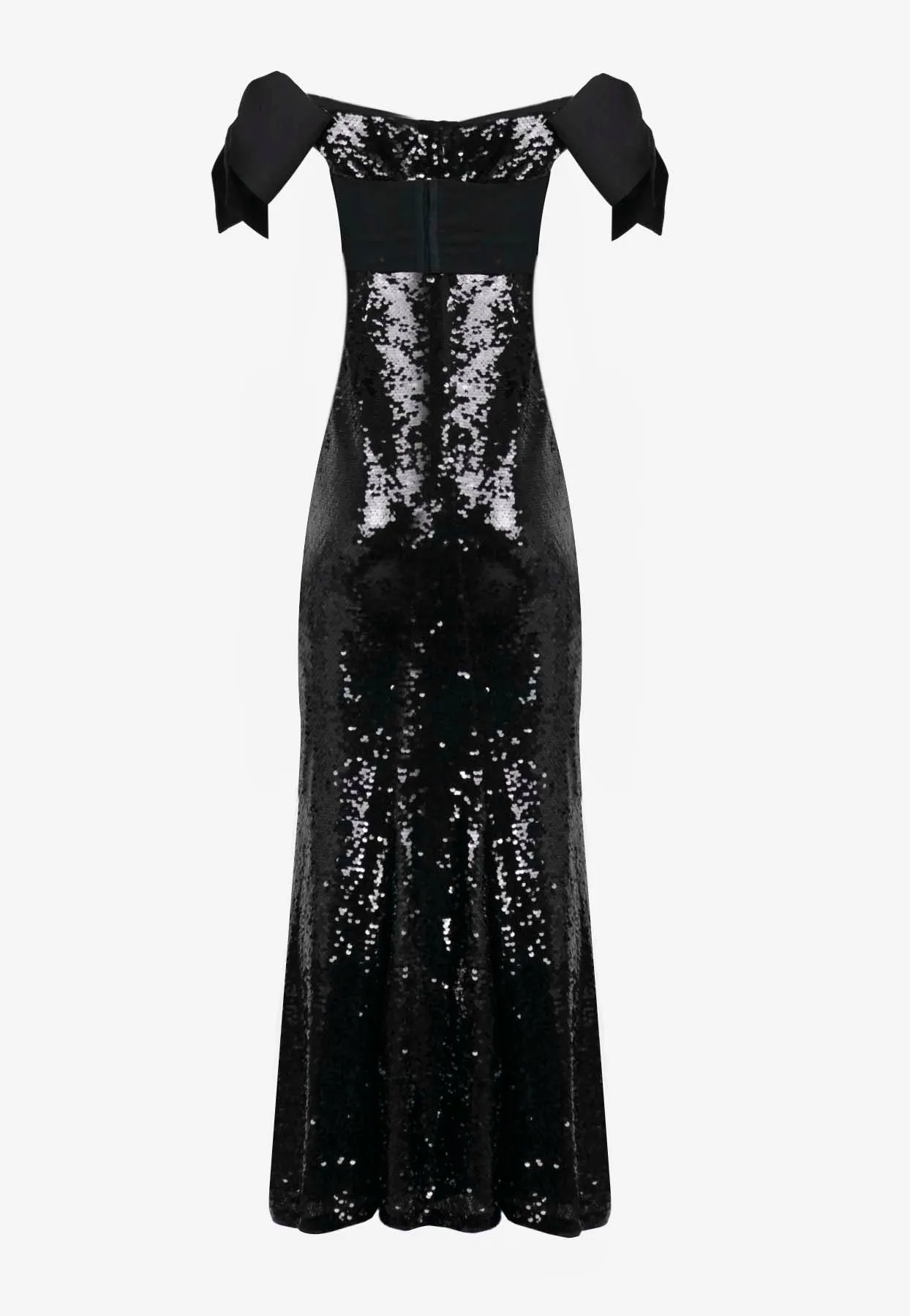 Off-Shoulder Sequined Bow Gown
