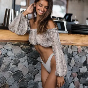 Off Shoulder Slash Neck Crop Bikini Tops