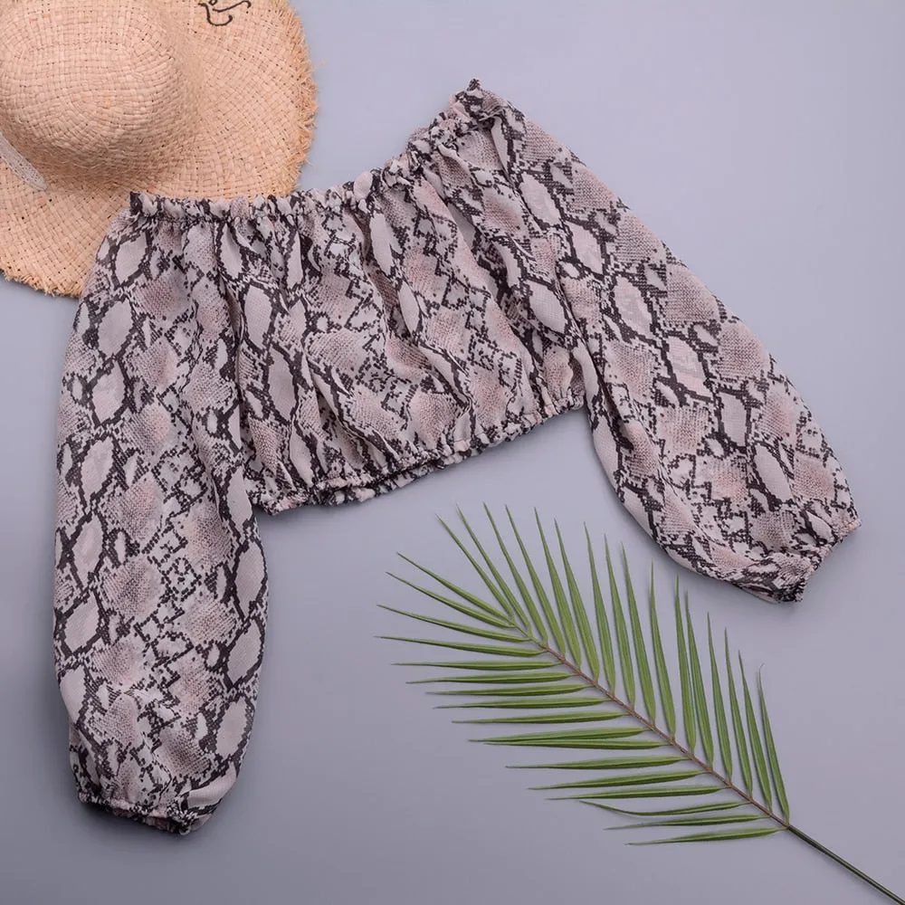 Off Shoulder Slash Neck Crop Bikini Tops