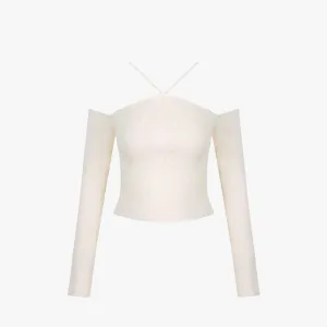 Off-Shoulder Slim Ribbed Sweater