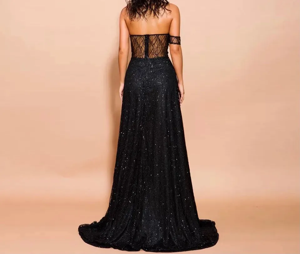 Off Shoulder Sparkle Long Dress