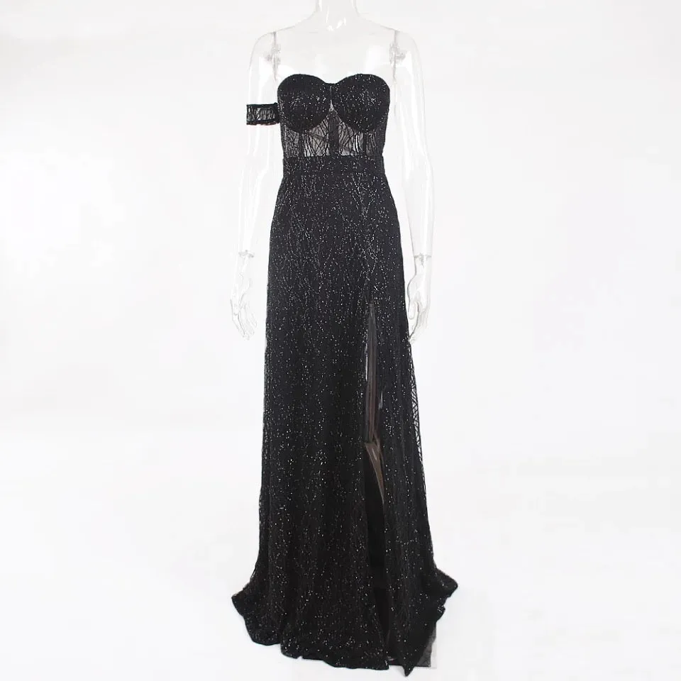Off Shoulder Sparkle Long Dress