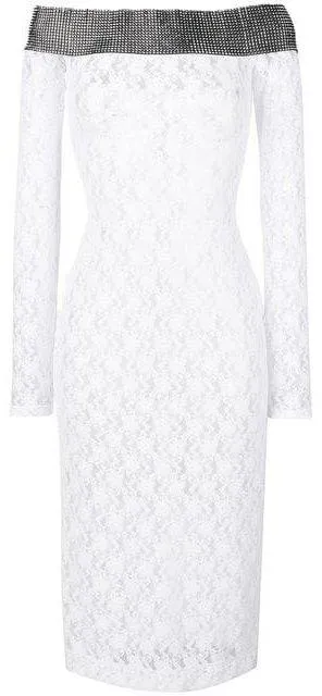 Off-the-Shoulder Lace Crystal Dress