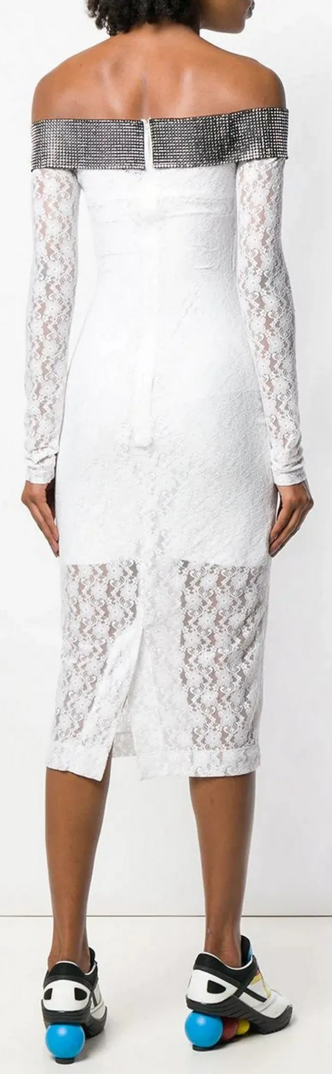Off-the-Shoulder Lace Crystal Dress