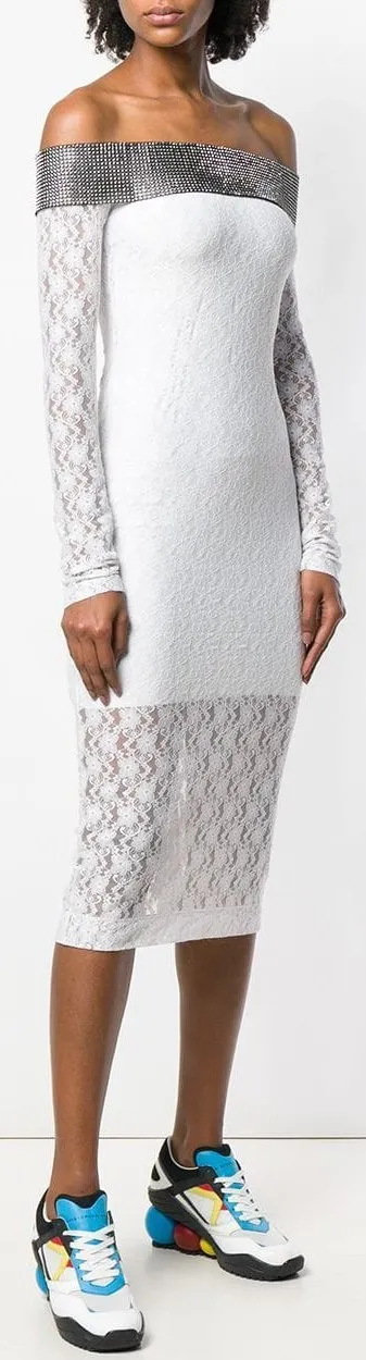 Off-the-Shoulder Lace Crystal Dress