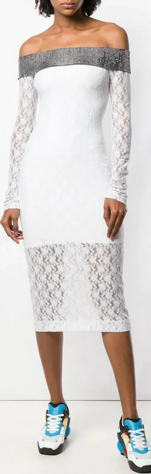 Off-the-Shoulder Lace Crystal Dress