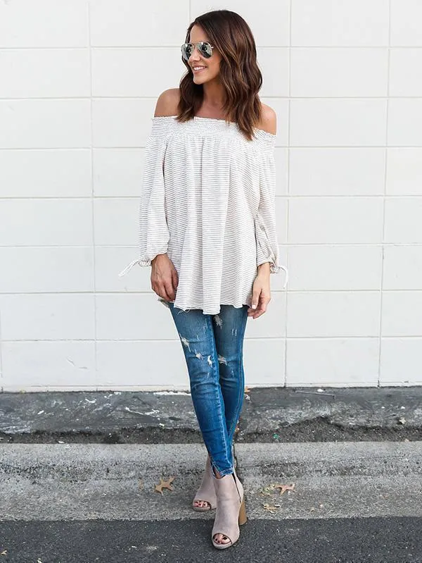 Off-the-shoulder Long Sleeves Blouse&shirt Tops