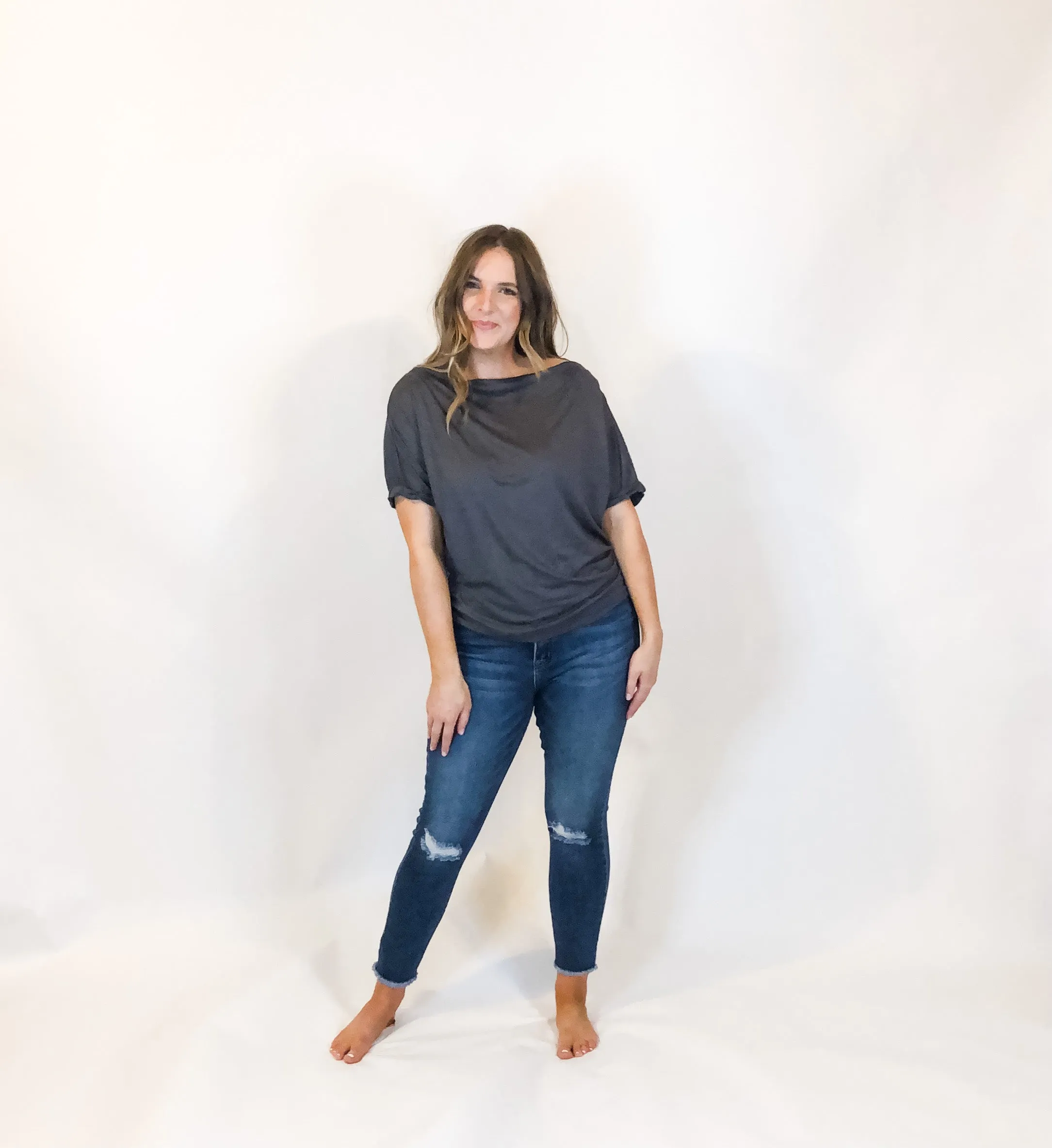 off the shoulder solid top - charcoal (wear it three ways)