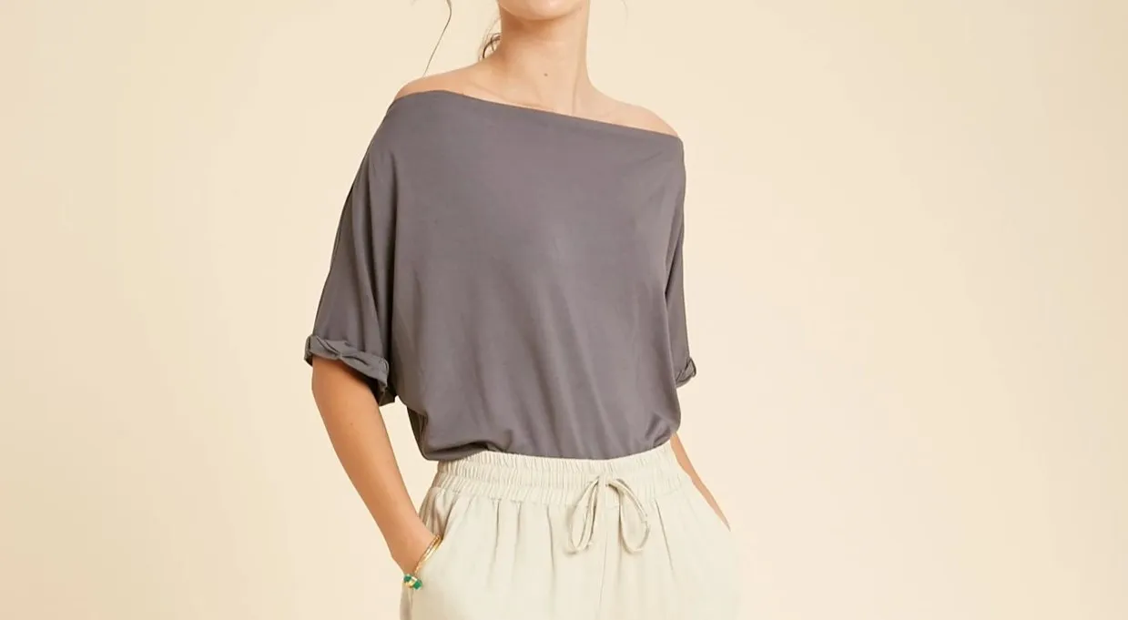 off the shoulder solid top - charcoal (wear it three ways)