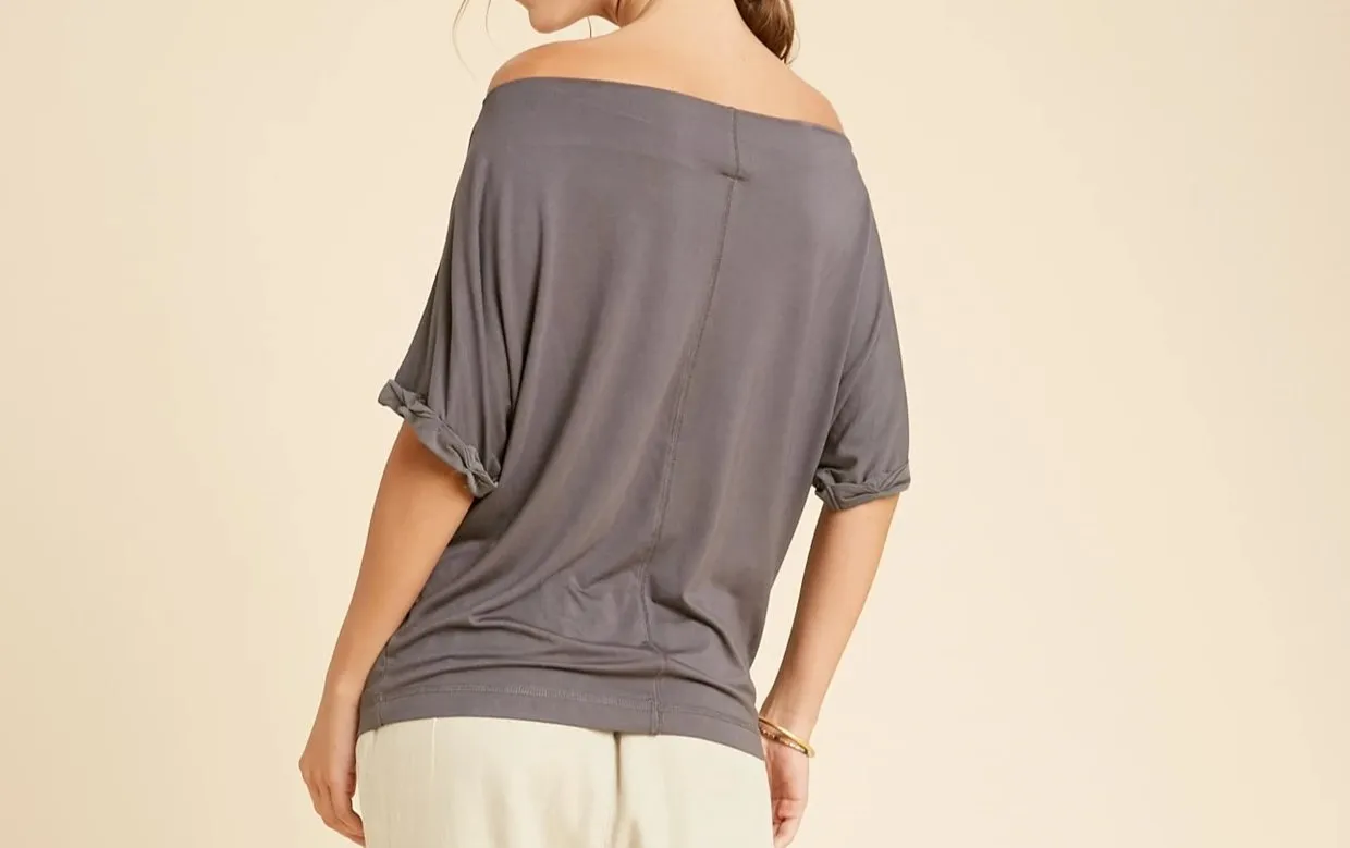 off the shoulder solid top - charcoal (wear it three ways)