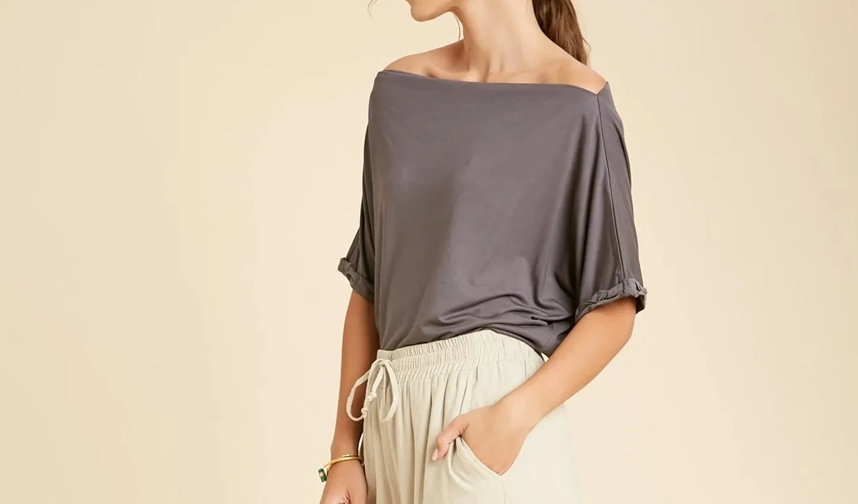 off the shoulder solid top - charcoal (wear it three ways)