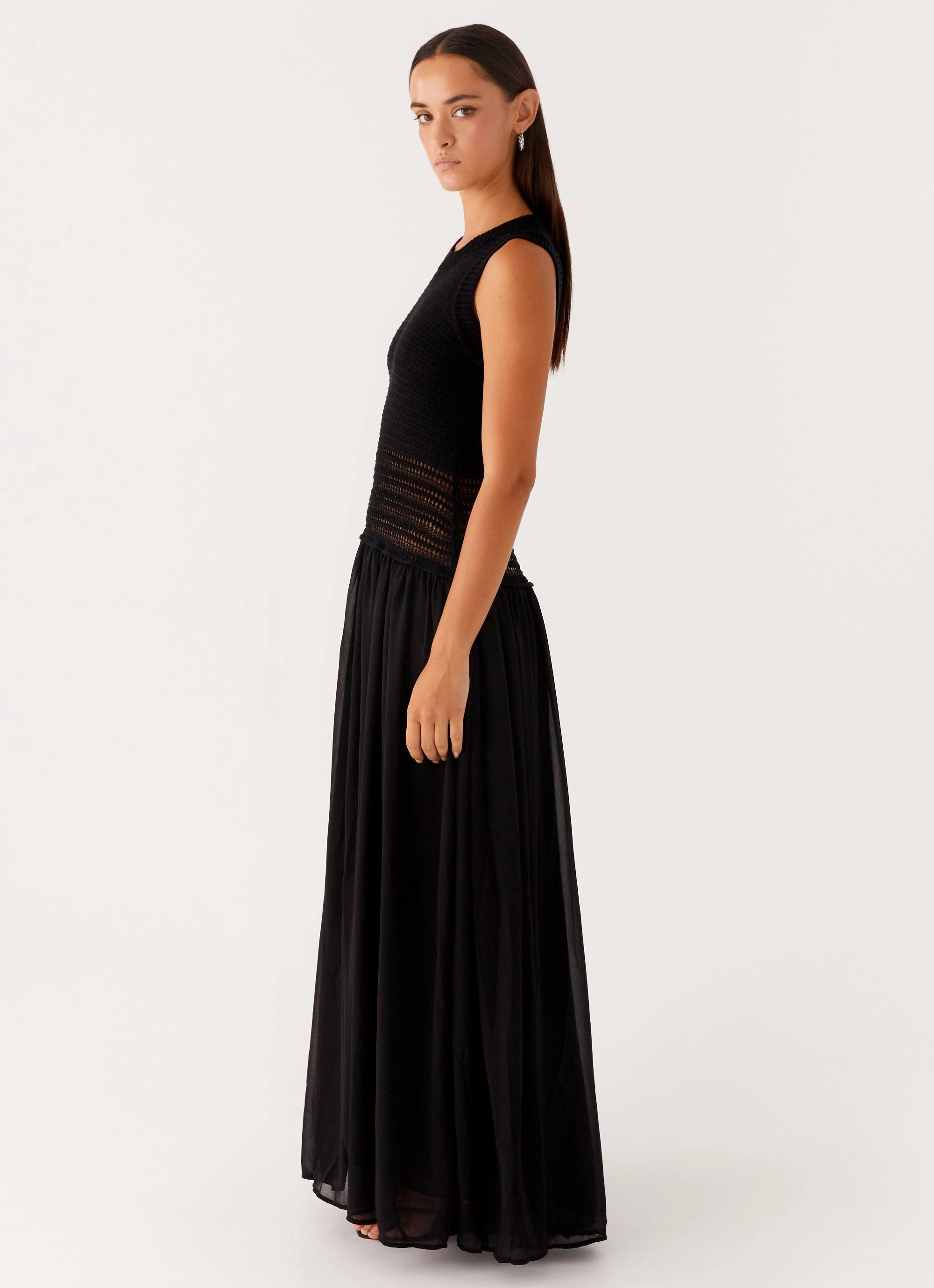 Off Grid Crochet Maxi Dress - Black