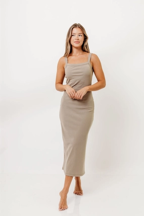 Olivia Square Neck Midi Tank Dress in Light Olive - Bump Friendly