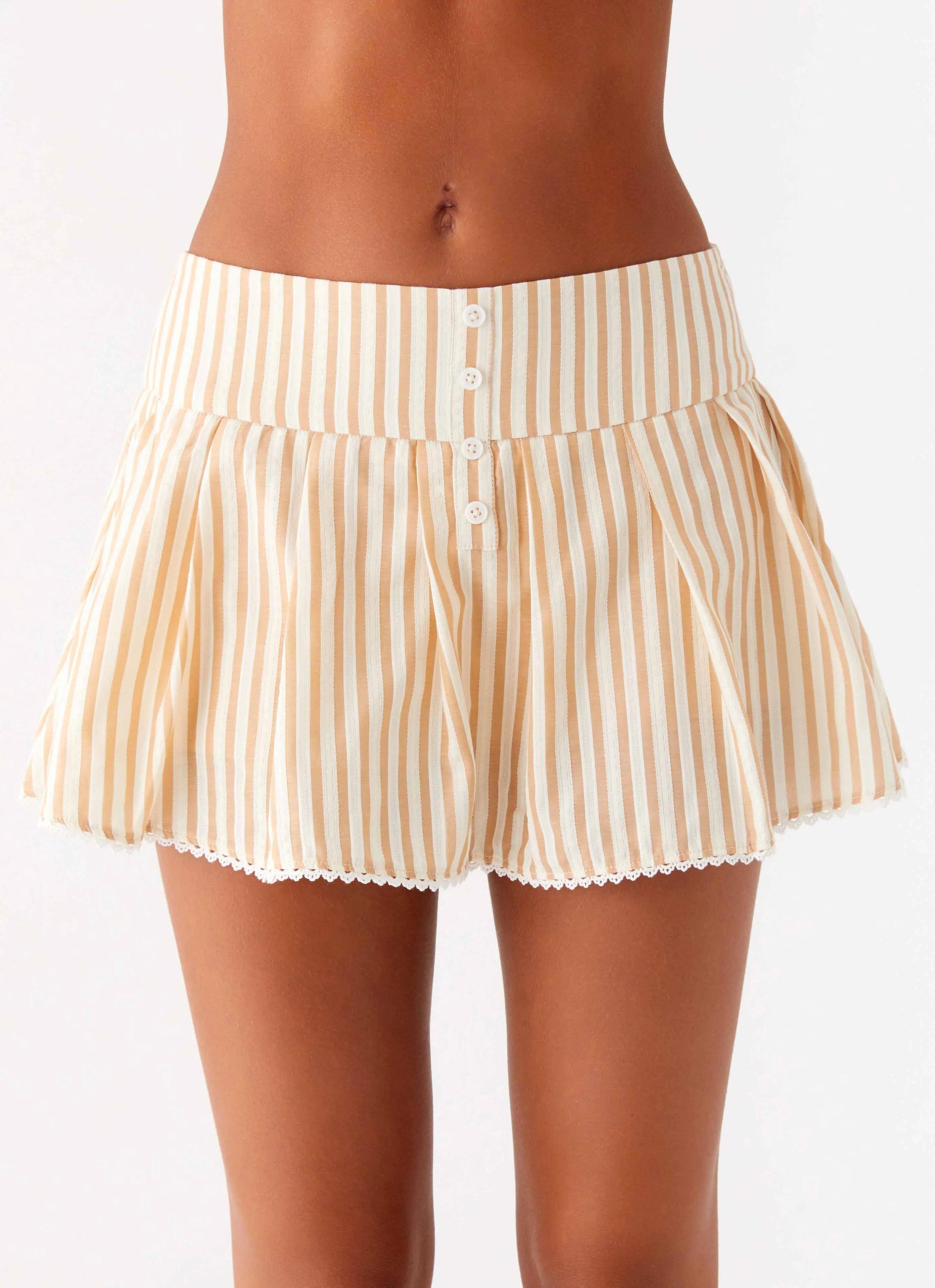 Oliviana Pleated Mini Skort - Taupe Stripe