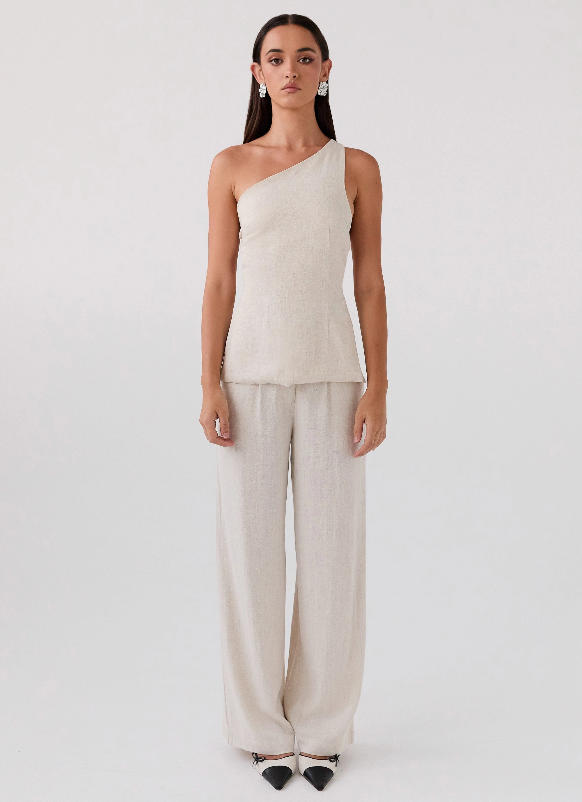Olsen Linen One Shoulder Top - Oatmeal