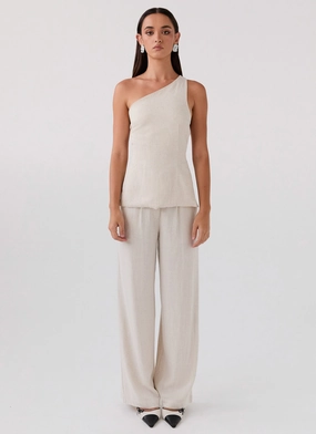 Olsen Linen One Shoulder Top - Oatmeal Olsen Linen One Shoulder Top - Oatmeal