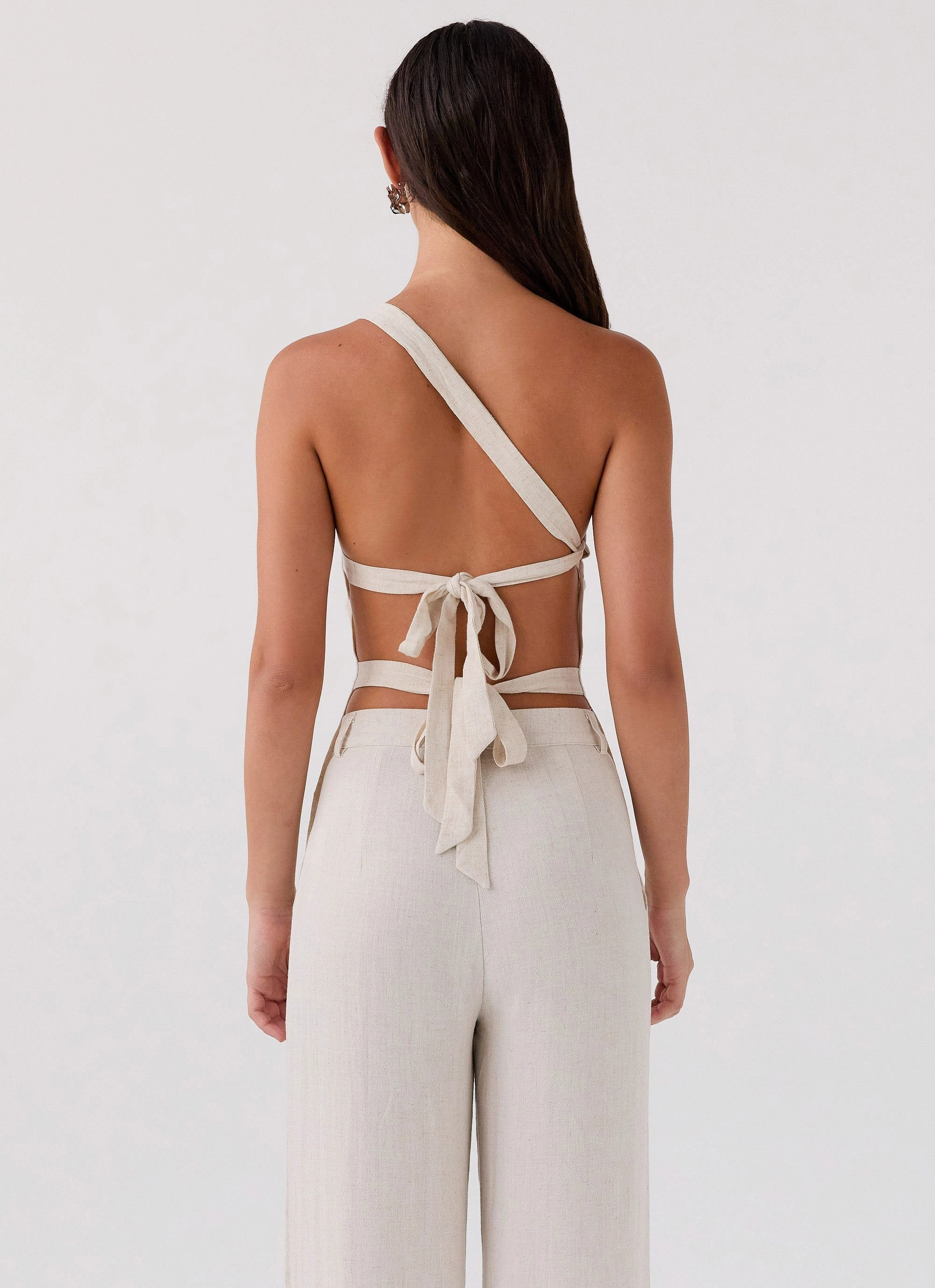 Olsen Linen One Shoulder Top - Oatmeal