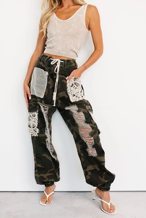 On Duty Cutie Distressed Cargo POL Joggers (Camo) On Duty Cutie Distressed Cargo POL Joggers (Camo)