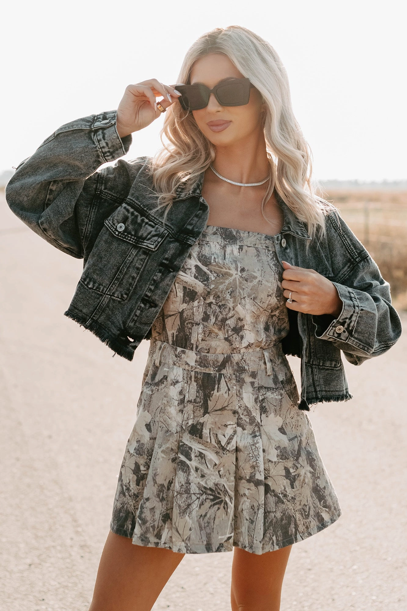 On The Loose Washed Denim Crop Jacket (Black)