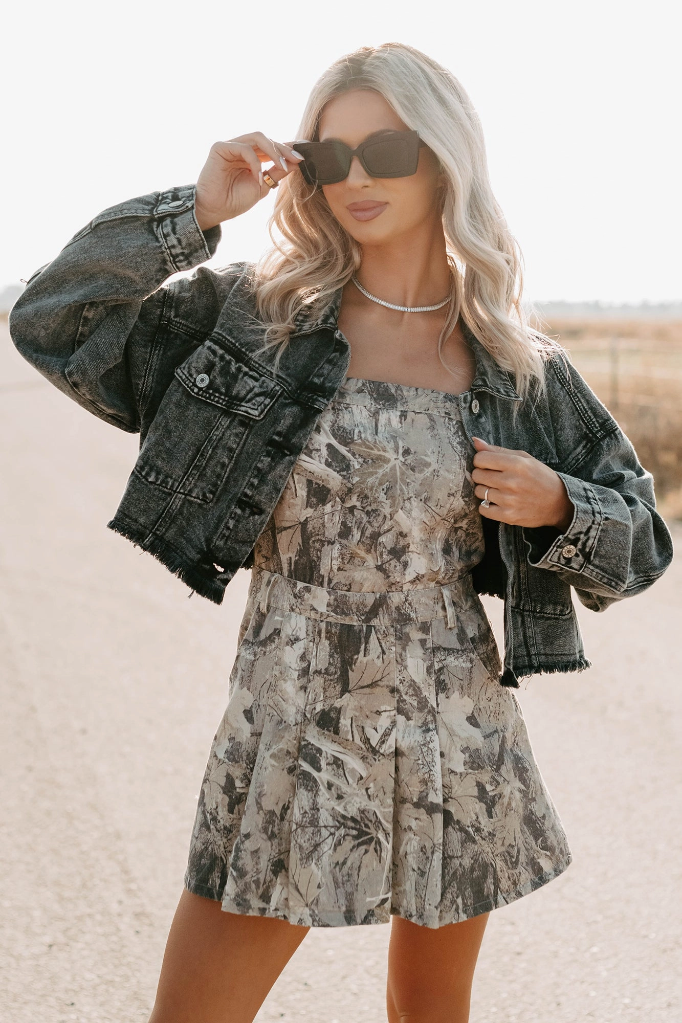 On The Loose Washed Denim Crop Jacket (Black)