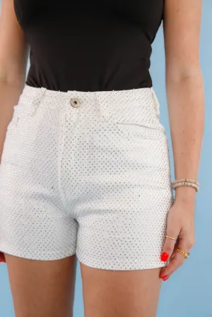 Once In A Lifetime Rhinestone Shorts-White Once In A Lifetime Rhinestone Shorts-White