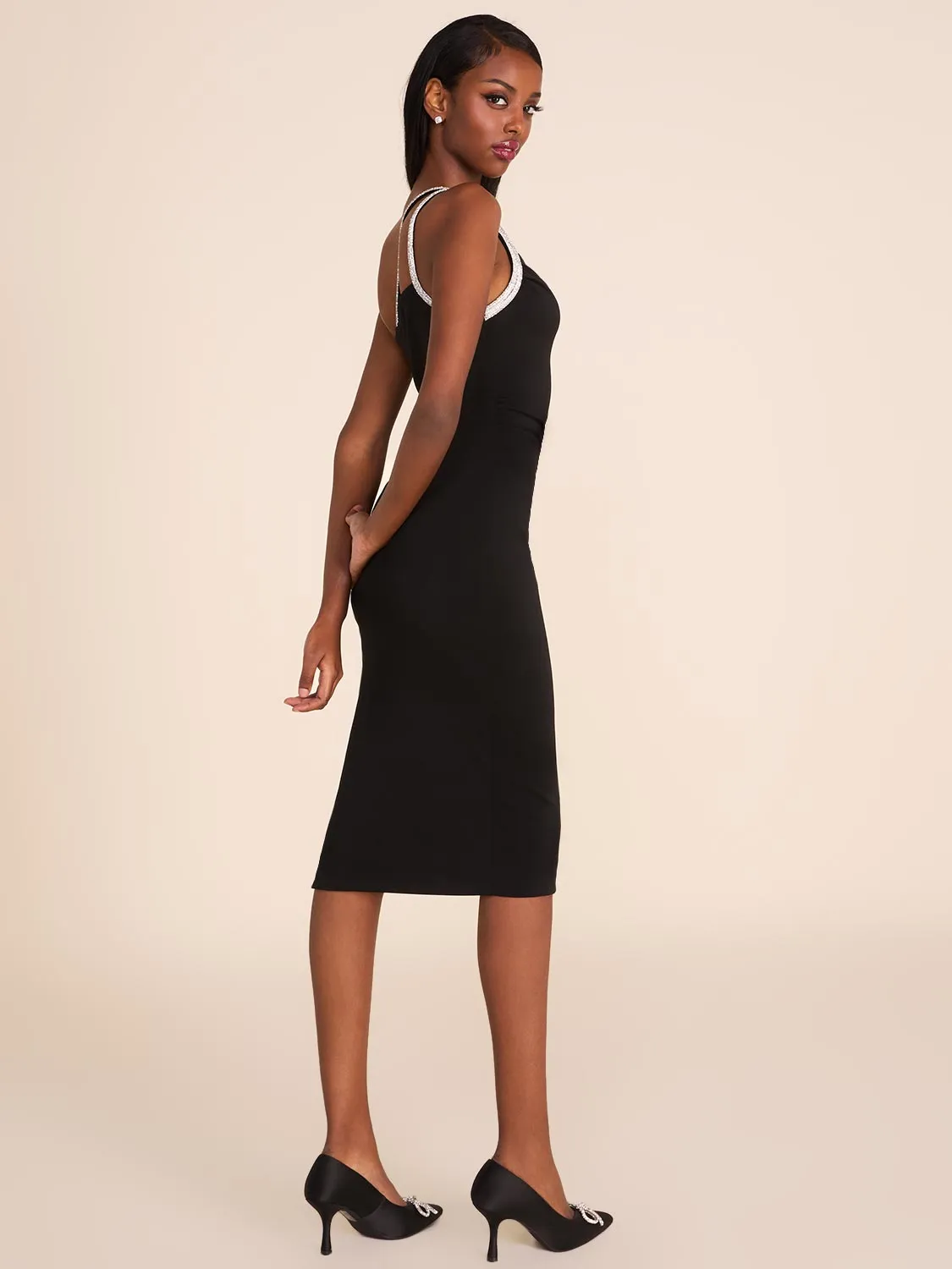 One-Shoulder Midi Dress With Rhinestones