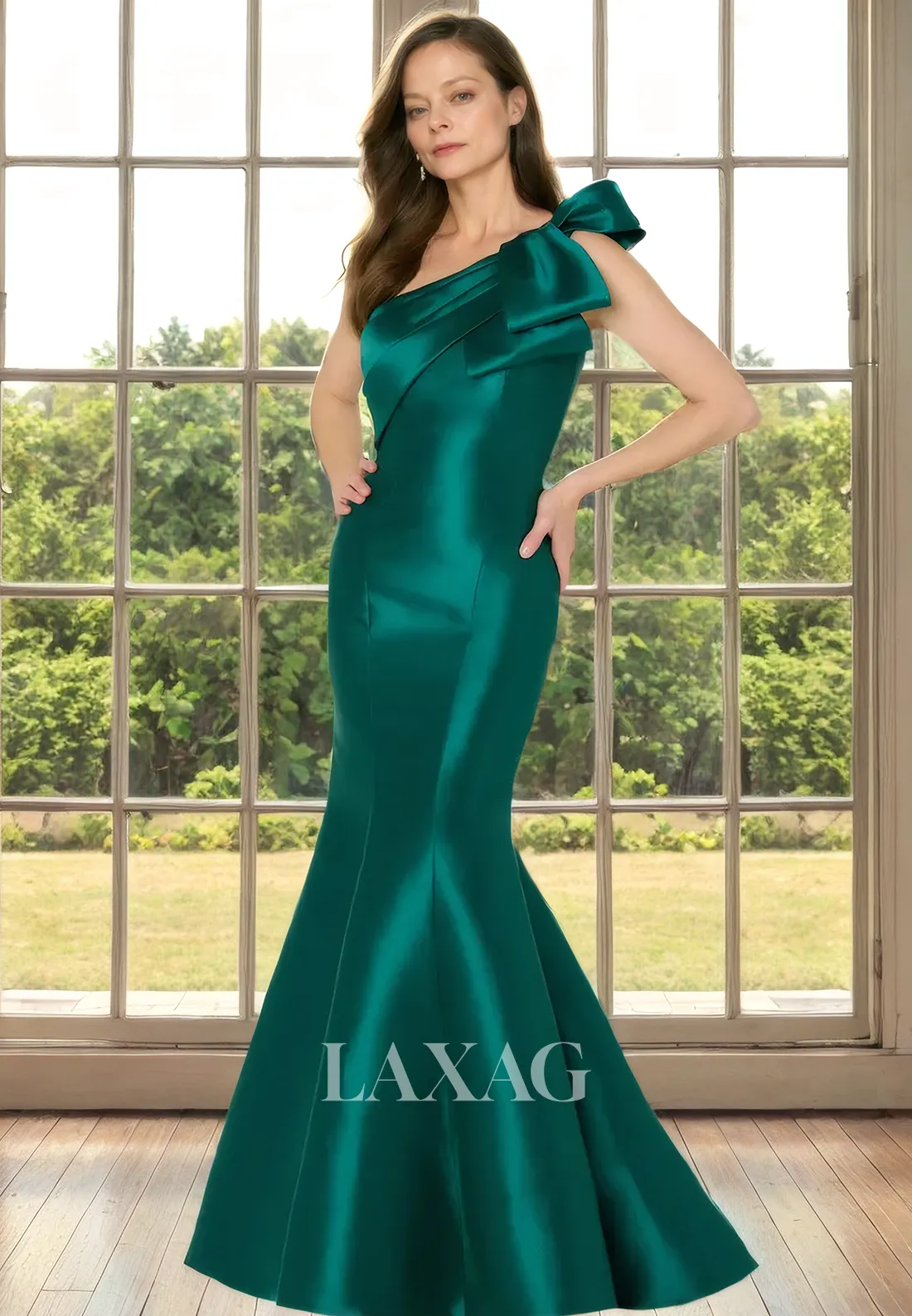 One Shoulder Pleated Sleek Satin Elegant Mermaid Mother of the Bride Dress