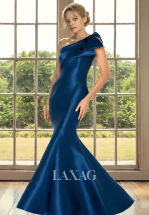 One Shoulder Pleated Sleek Satin Elegant Mermaid Mother of the Bride Dress