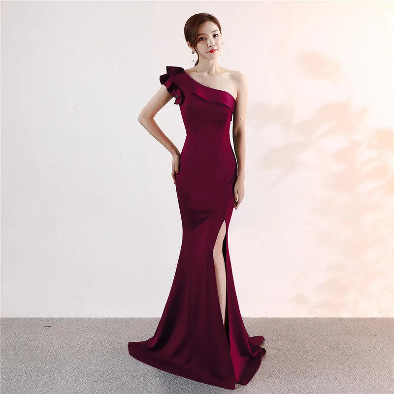 One-shoulder Sleeveless Floor-length  long Party Gowns