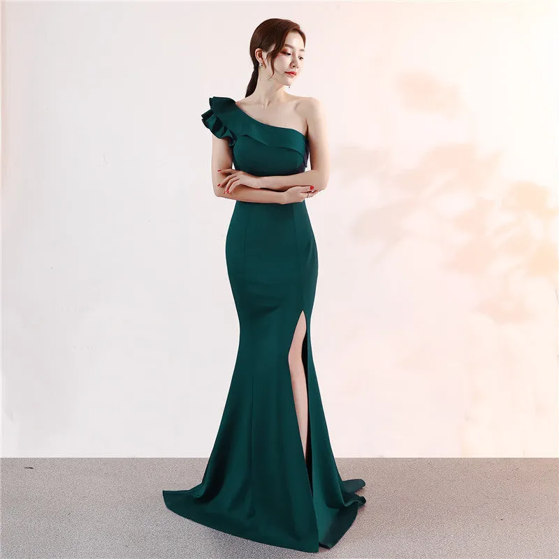 One-shoulder Sleeveless Floor-length  long Party Gowns