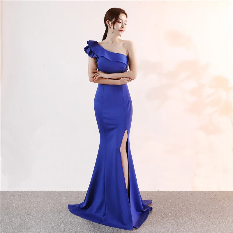 One-shoulder Sleeveless Floor-length  long Party Gowns