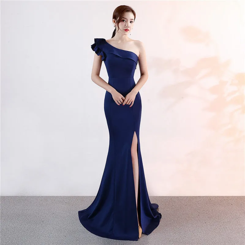One-shoulder Sleeveless Floor-length  long Party Gowns