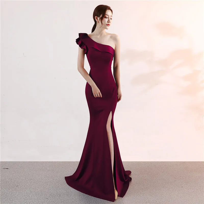 One-shoulder Sleeveless Floor-length  long Party Gowns