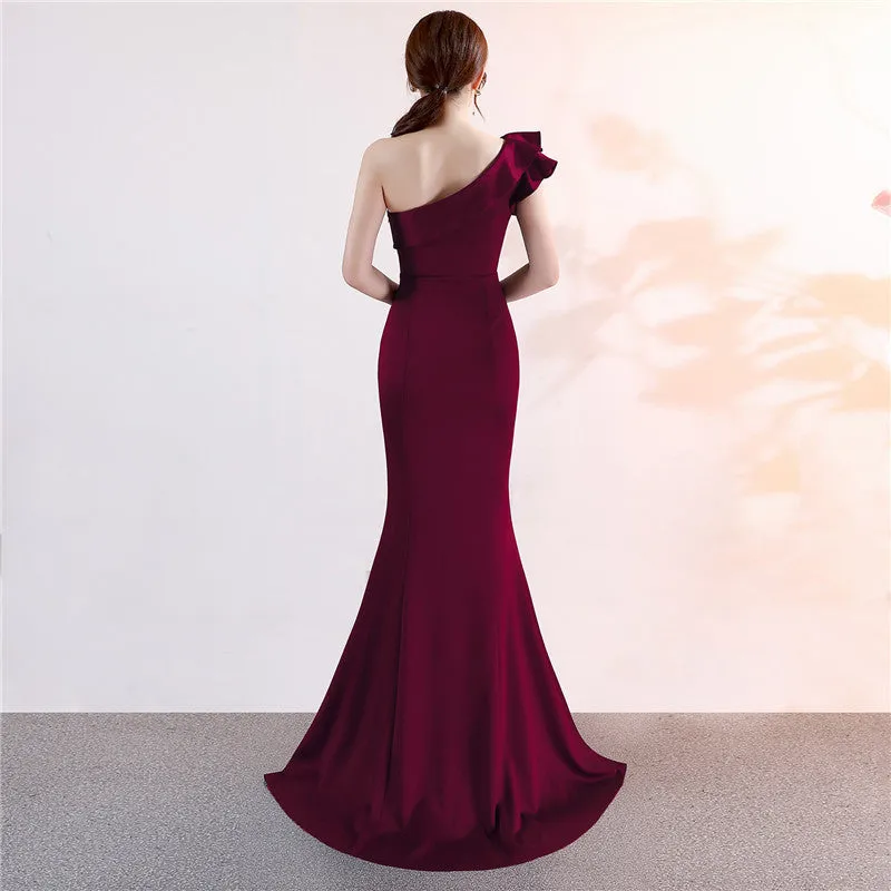 One-shoulder Sleeveless Floor-length  long Party Gowns