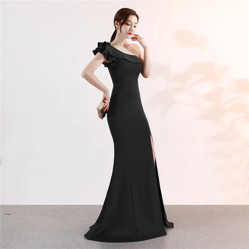 One-shoulder Sleeveless Floor-length  long Party Gowns