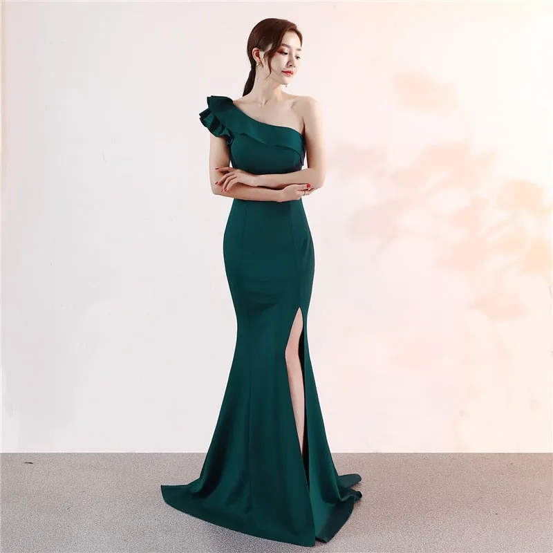 One-shoulder Sleeveless Floor-length  long Party Gowns