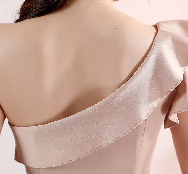 One-shoulder Sleeveless Floor-length  long Party Gowns