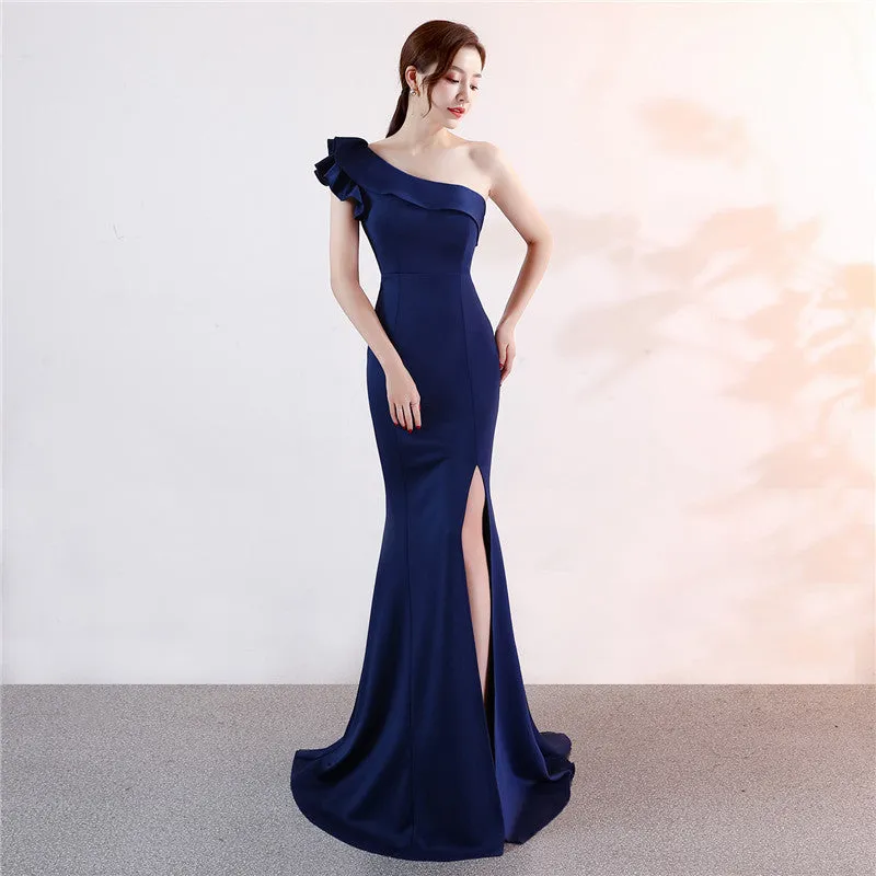 One-shoulder Sleeveless Floor-length  long Party Gowns
