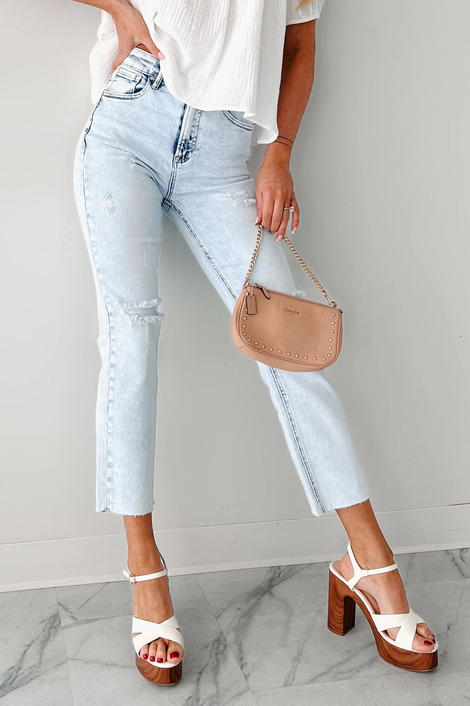 Opal High Rise Distressed Slim Straight Risen Jeans (Acid Light)