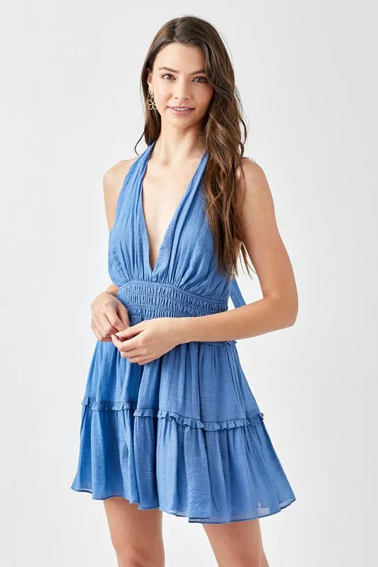Open Back Halter Neck Mini Dress