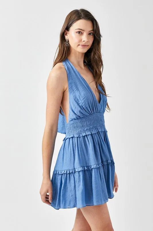 Open Back Halter Neck Mini Dress