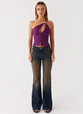 Optix Button Front Top - Plum Optix Button Front Top - Plum