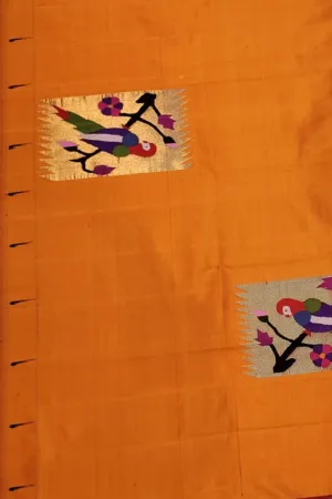 Orange Paithani Pure Silk Blouse Fabric - Handloom Pure