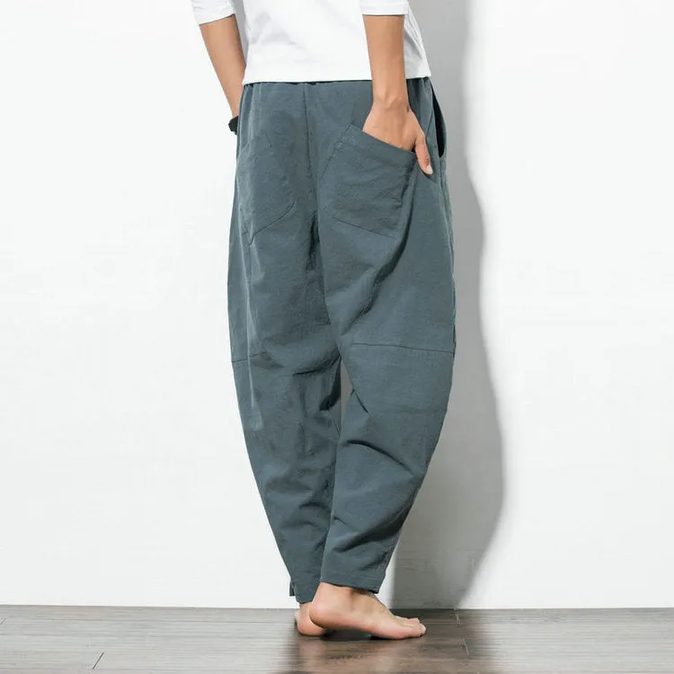 Oriental Cotton Blend Wide Leg Pants Loose Plus Size Wide-legged Beach Pants