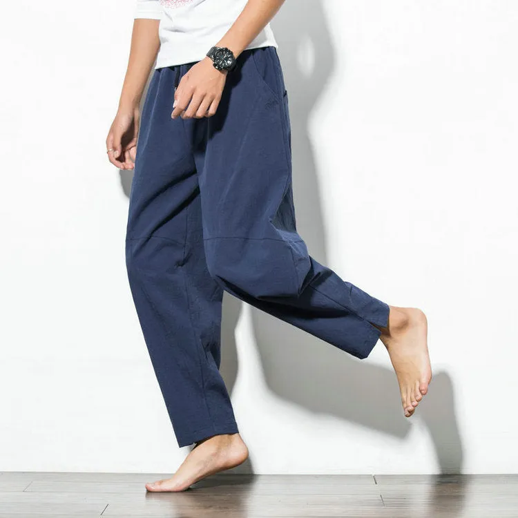 Oriental Cotton Blend Wide Leg Pants Loose Plus Size Wide-legged Beach Pants