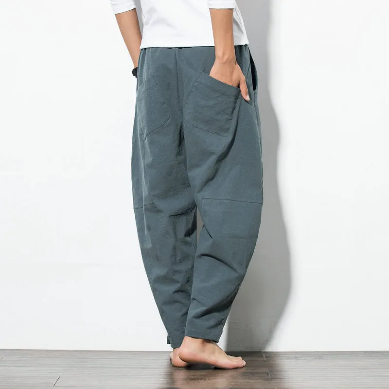 Oriental Cotton Blend Wide Leg Pants Loose Plus Size Wide-legged Beach Pants