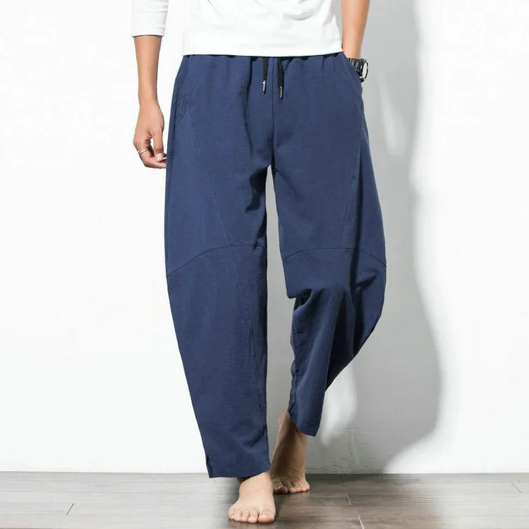 Oriental Cotton Blend Wide Leg Pants Loose Plus Size Wide-legged Beach Pants