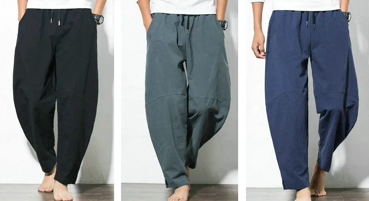 Oriental Cotton Blend Wide Leg Pants Loose Plus Size Wide-legged Beach Pants