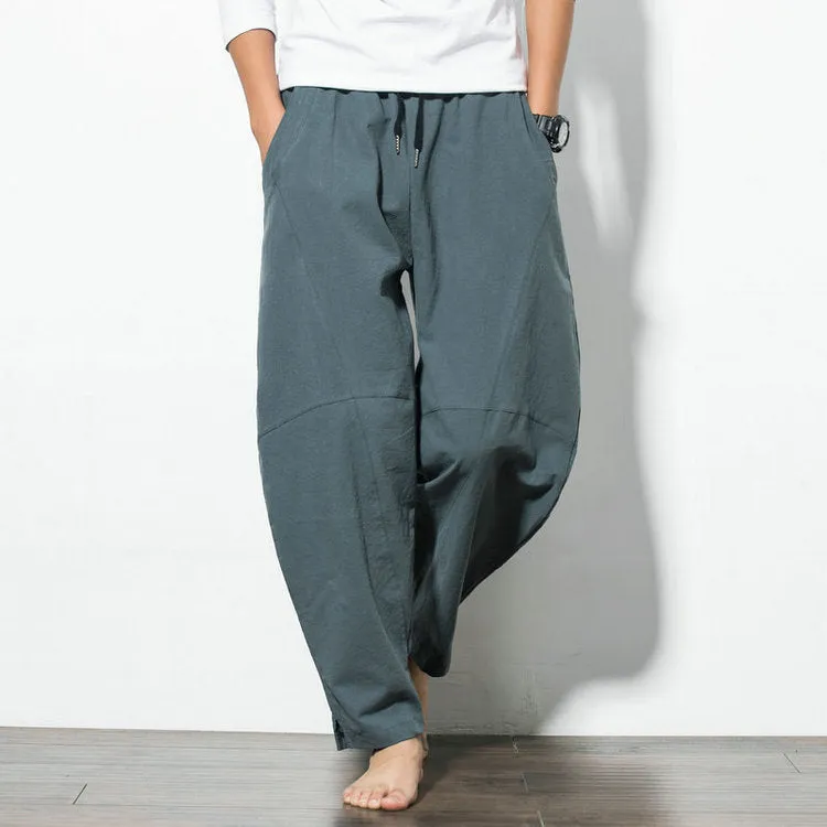 Oriental Cotton Blend Wide Leg Pants Loose Plus Size Wide-legged Beach Pants
