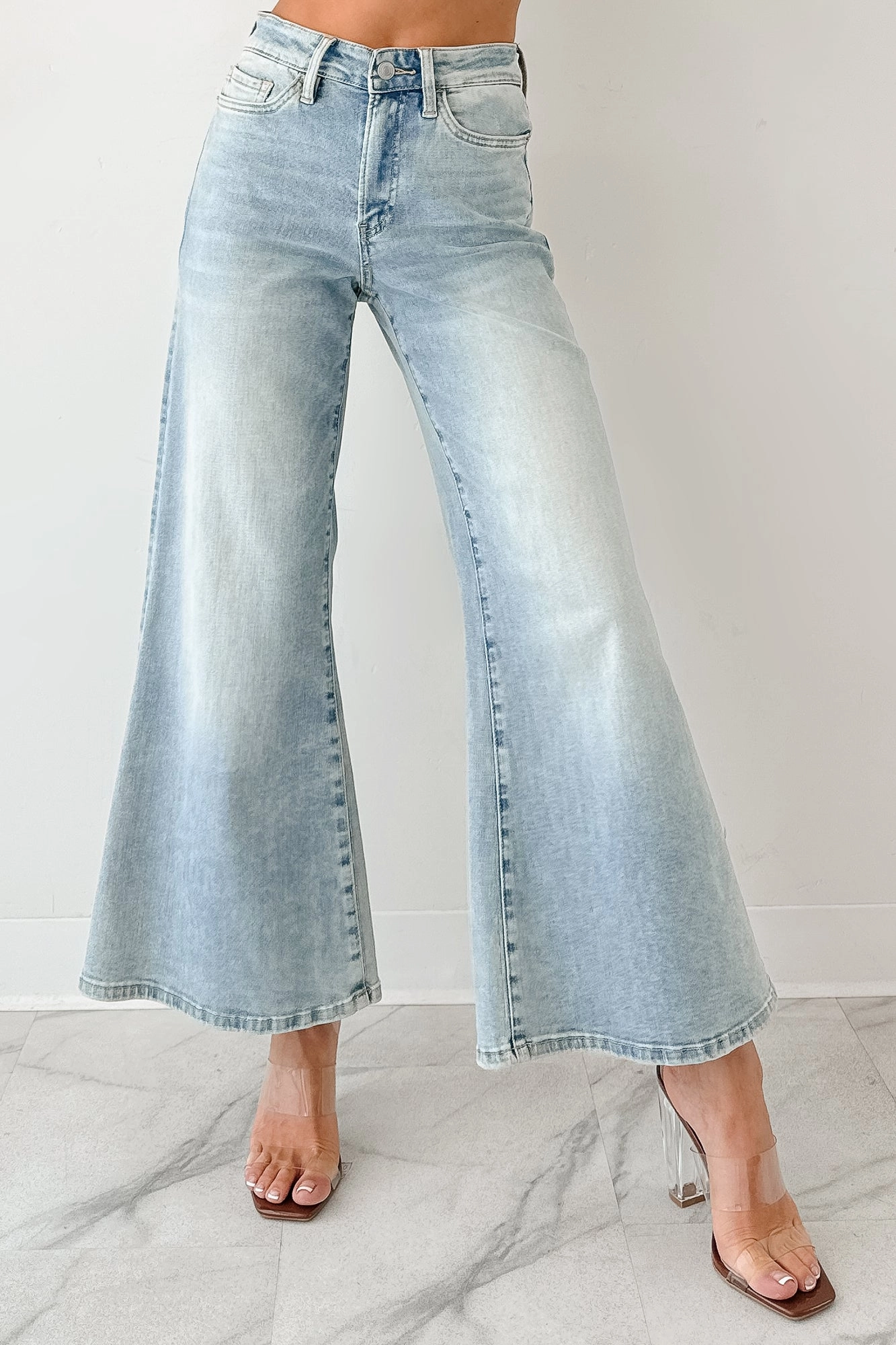 Oscar High Rise Wide Leg Mica Jeans (Light Aqua)